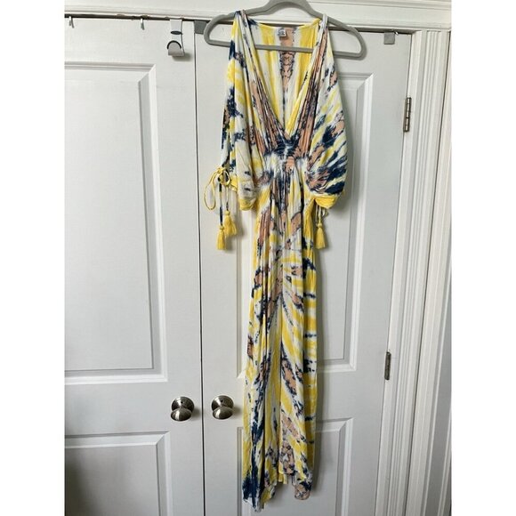 Zury Maxi Dress Womens O/S Rayon Tie Dye Beach Boho Summer Cover Cold Shoulder - Picture 3 of 8